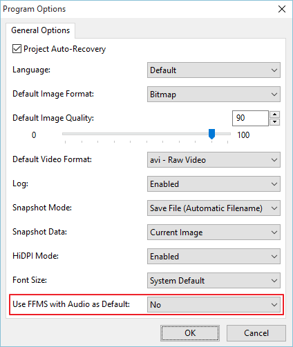 use ffms with audio as default option