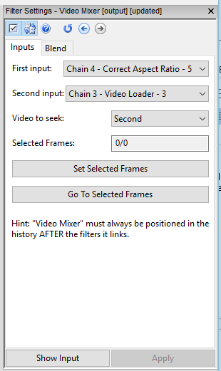 video mixer filter settings