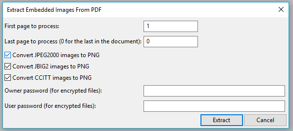 extract embedded images from pdf option panel