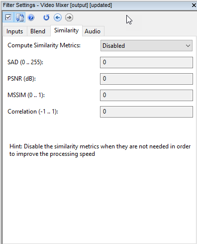 image showing the similarity tab in video mixer filter settings