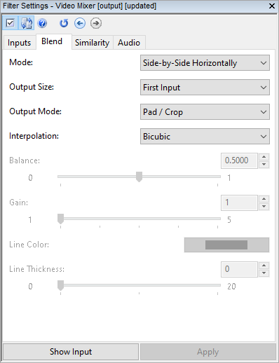 image showing the blend tab in video mixer filter settings