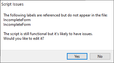 script issues message