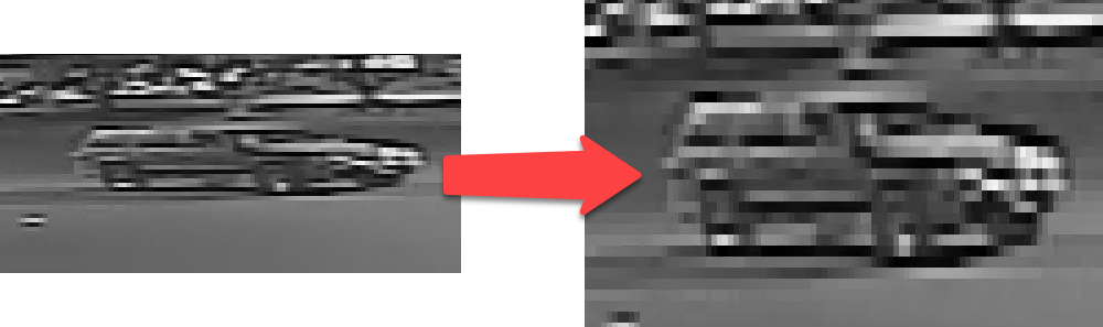 the stretched and enhanced image of the car