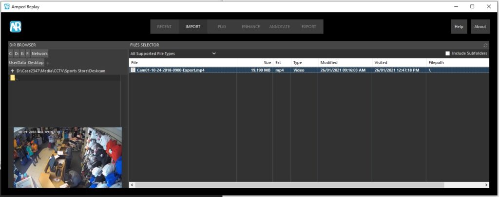 screenshot of the file selector panel in amped replay