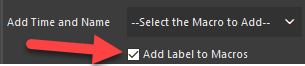 arrow pointing to the add label to macros checkbox