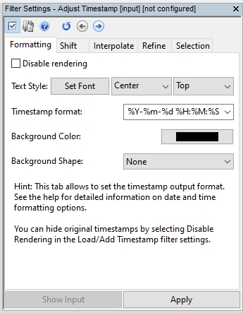 adjust timestamp formatting tab