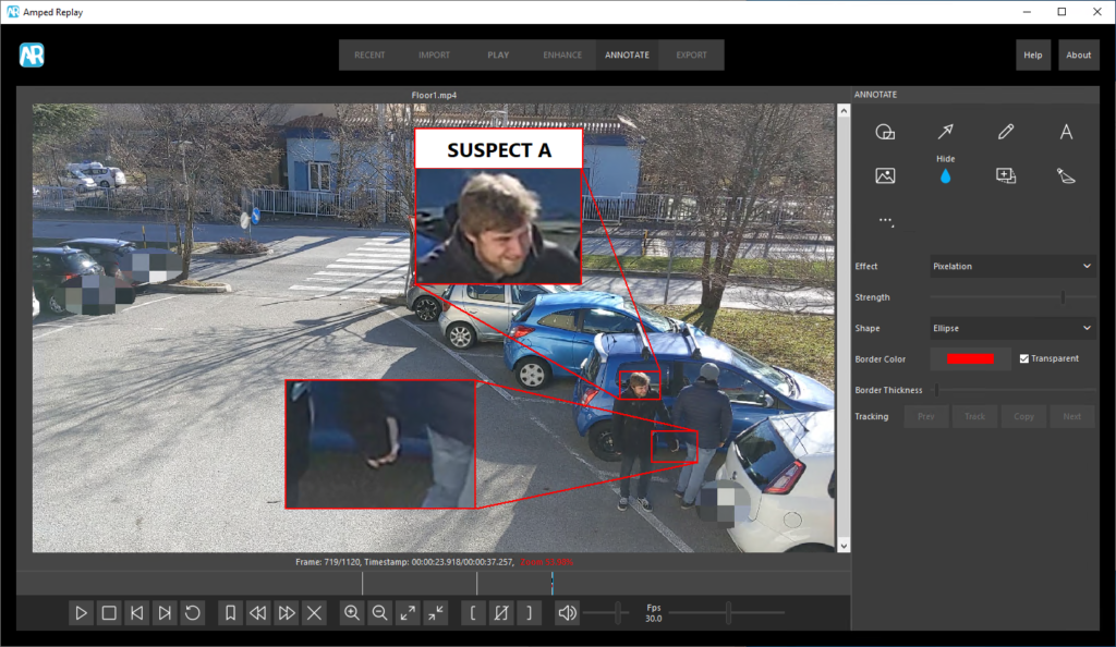 image showing a frame in amped replay with annotations