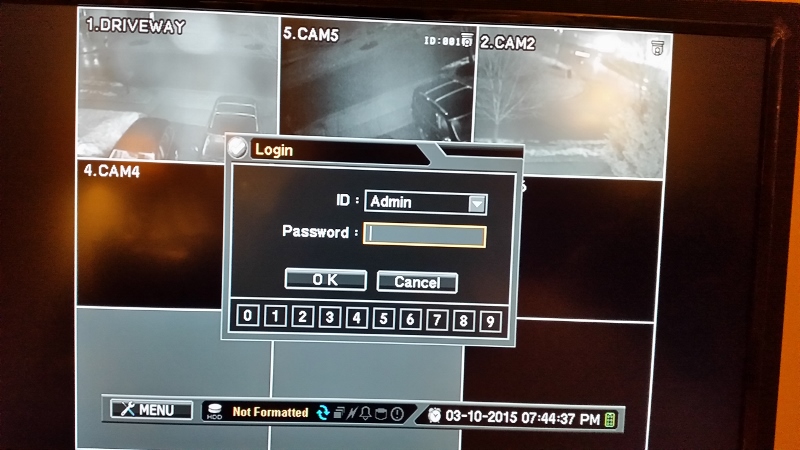 typical login dialog for a password-protected DVR