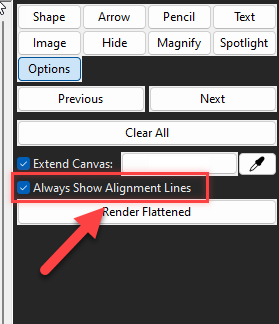 enable or disable "always show alignment lines" option