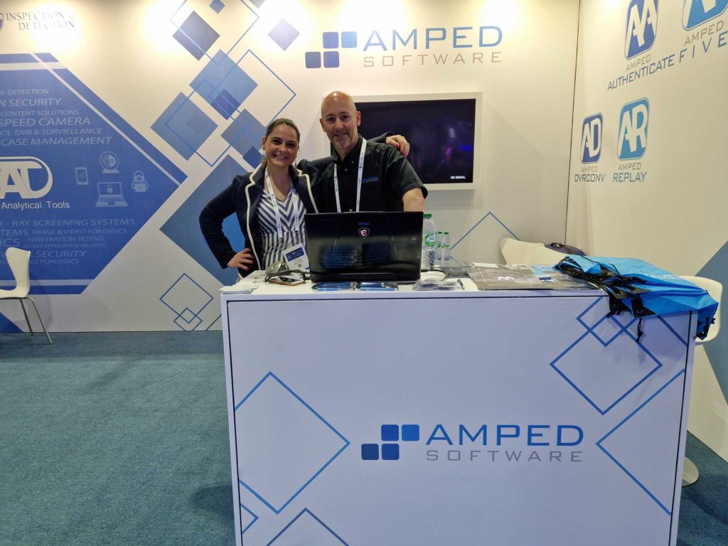 Chiara and Davis at Amped's booth at the World Police Summit 2023