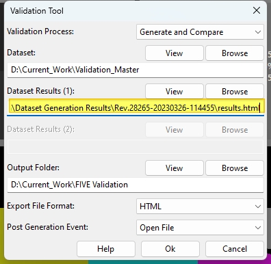 within the validation tool select the results file of a previously generated dataset