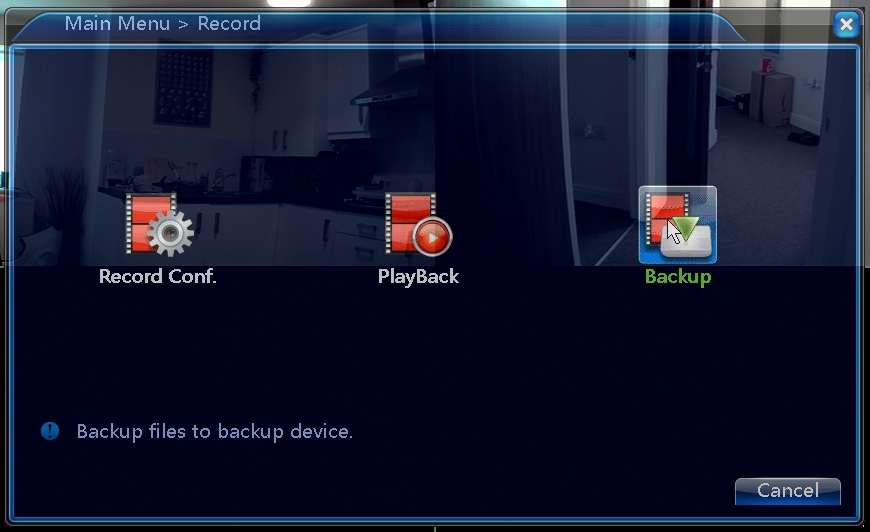 screen showing the backup icon