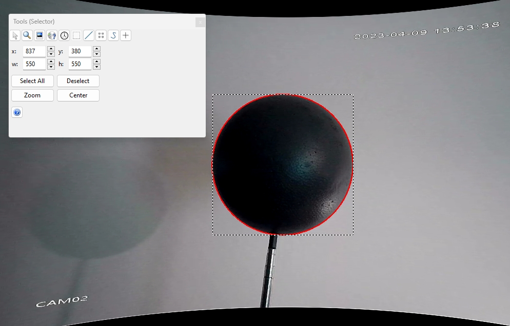 screen showing a sphere test in amped figve