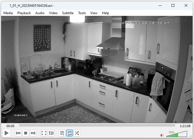 screen showing cctv video evidence of a kitchen