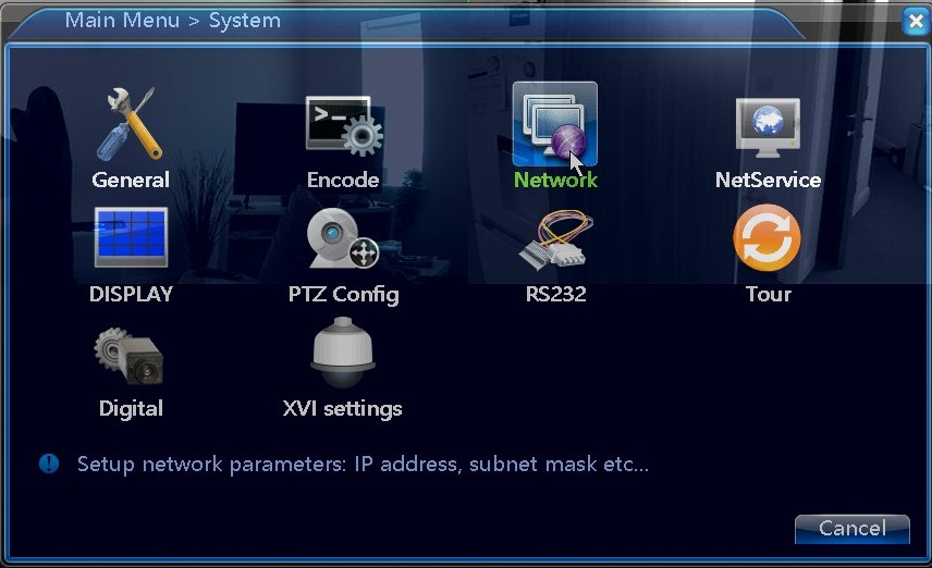 network setting option within dvr menu