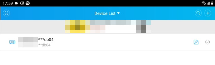 screen showing the device list in an app
