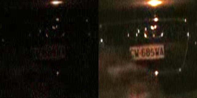 image comparison between the original video and the enhanced image of the license plate