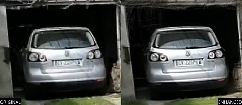 comparison between the original and enhanced image of the license plate