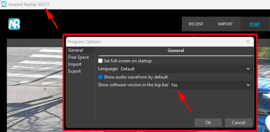 display the software version number in program options
